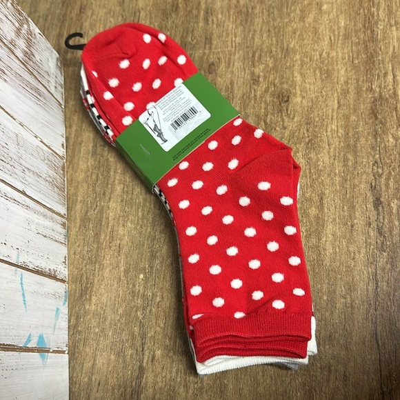 Kate Spade NEW crew knit mc polka dot logo stripe lip kiss print short socks - Picture 3 of 5